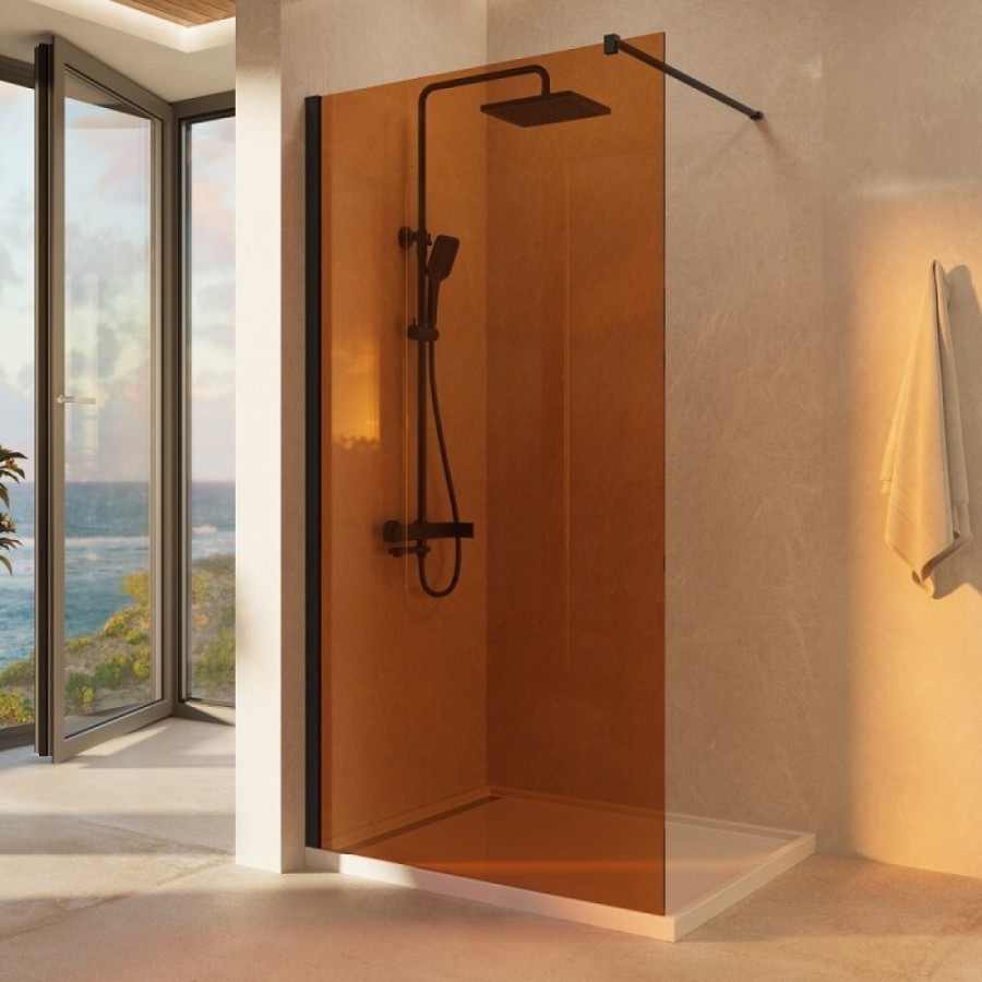 Душевая стенка Vincea Walk-In VSW-1H900GSB, 90 см со свободным входом, стекло янтарь, профиль черный матовый
