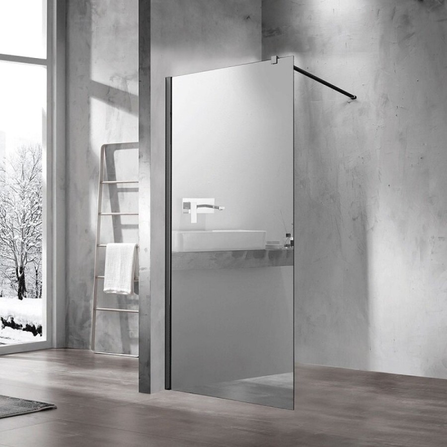 Душевая стенка Vincea Walk In 90 см, стекло зеркальное, профиль чёрный матовый, VSW-1H900MRB