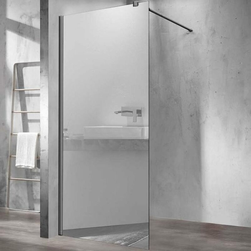 Душевая стенка Vincea Walk-In 90 см со свободным входом, стекло зеркальное, профиль воронёная сталь, gunmetal, VSW-1H900MRGM