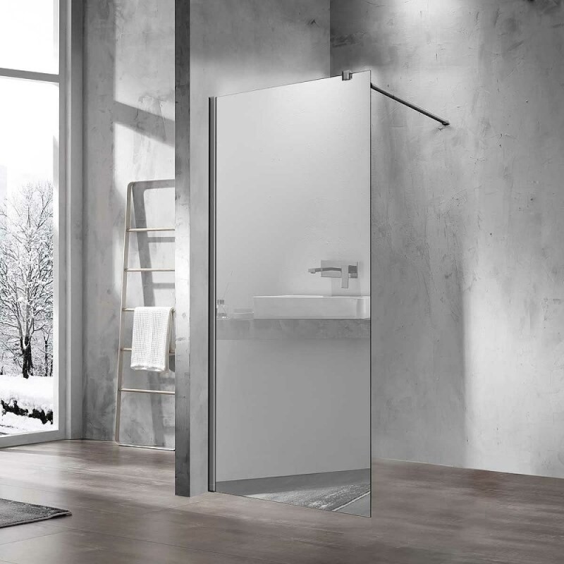 Душевая стенка Vincea Walk-In 90 см со свободным входом, стекло зеркальное, профиль воронёная сталь, gunmetal, VSW-1H900MRGM