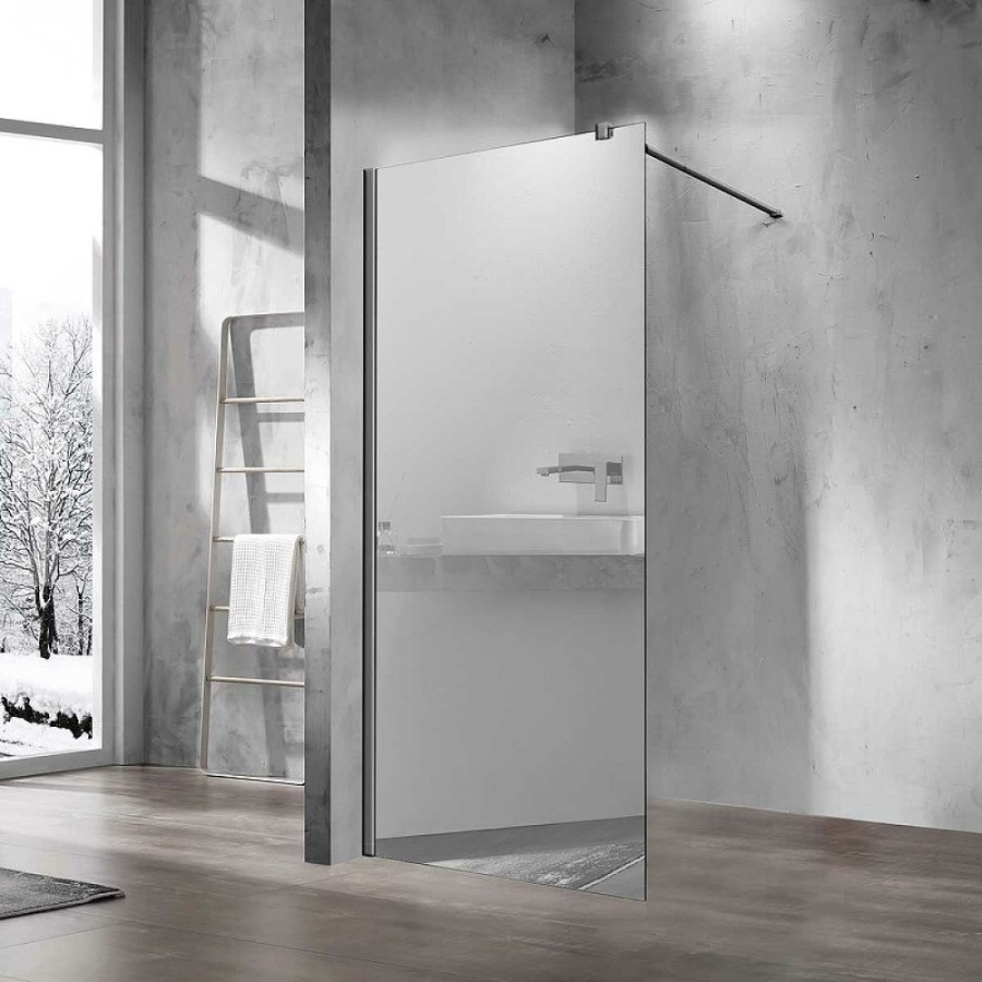 Душевая стенка Vincea Walk-In 90 см со свободным входом, стекло зеркальное, профиль воронёная сталь, gunmetal, VSW-1H900MRGM