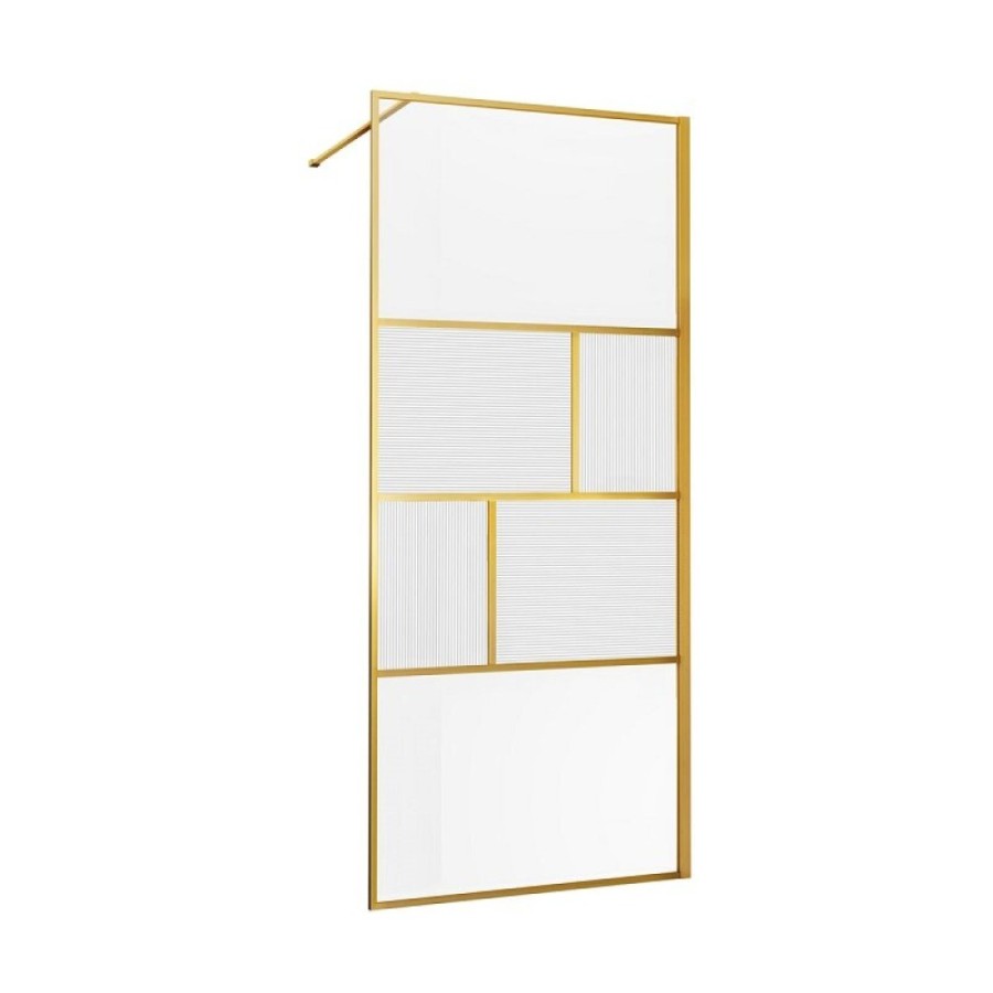 Душевая стенка Vincea Walk-In, 100 см, стекло прозрачное/рифленое, профиль брашированное золото, VSW-1HC100CFBG