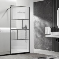 Душевая стенка Vincea Walk-In со свободным входом, 100 см, стекло прозрачное/рифленное, профиль воронёная сталь, gunmetal, VSW-1HC100CFGM