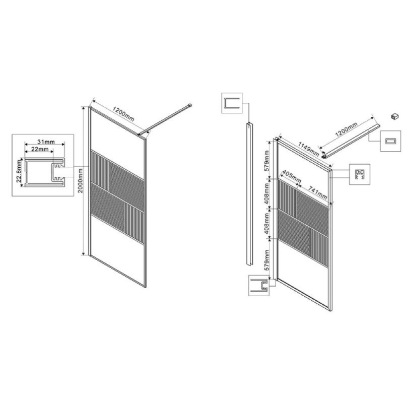 Душевая стенка со свободным входом Vincea Walk in HC Art VSW-1HC120CFB, 120 см, стекло прозрачное/рифленое черное обрамление, профиль матовый черный