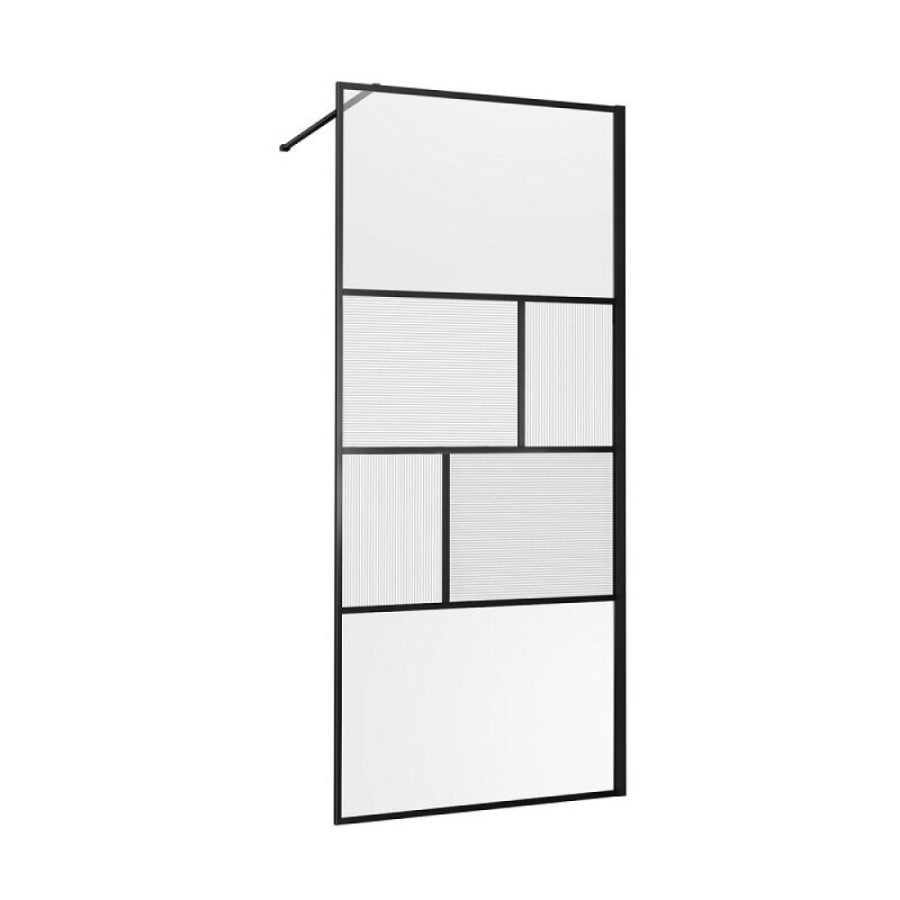 Душевая стенка Vincea Walk-In, 80 см, стекло прозрачное/рифленое, профиль черный матовый, VSW-1HC800CFB