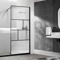 Душевая стенка Vincea Walk-In, 80 см, стекло прозрачное/рифленое, профиль черный матовый, VSW-1HC800CFB