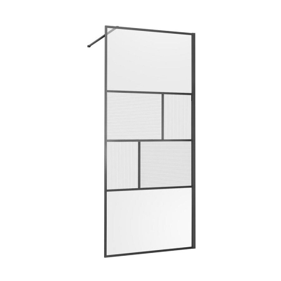 Душевая стенка Vincea Walk-In, 80 см, стекло прозрачное/рифленое, профиль воронёная сталь, gunmetal, VSW-1HC800CFGM
