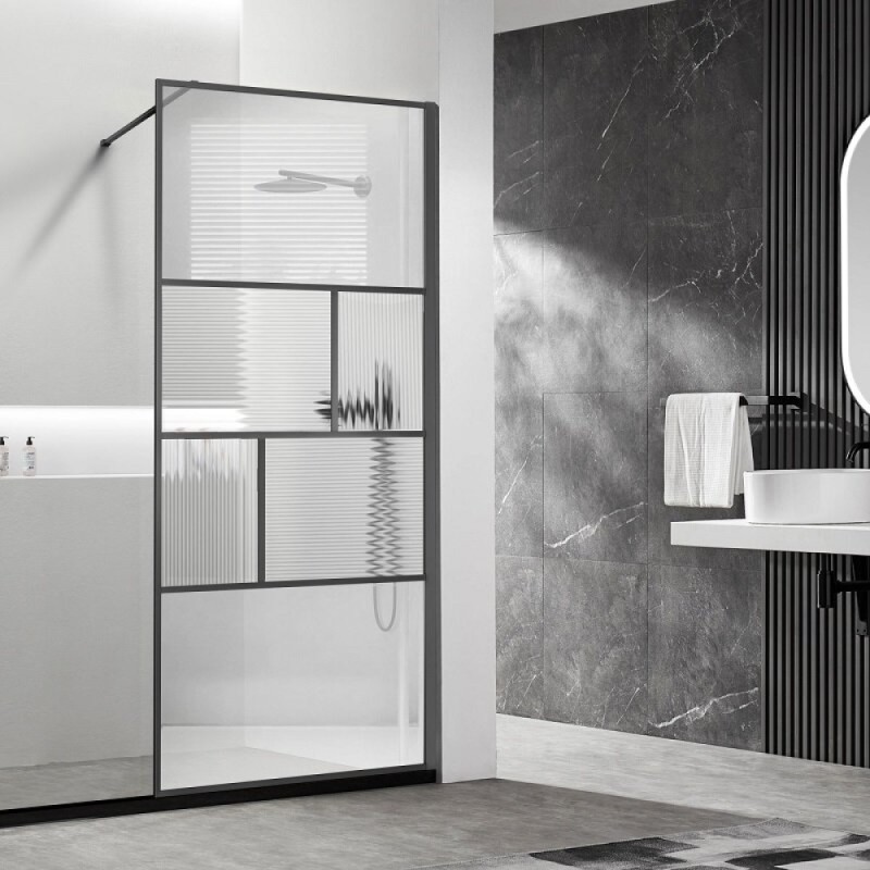 Душевая стенка Vincea Walk-In, 80 см, стекло прозрачное/рифленое, профиль воронёная сталь, gunmetal, VSW-1HC800CFGM
