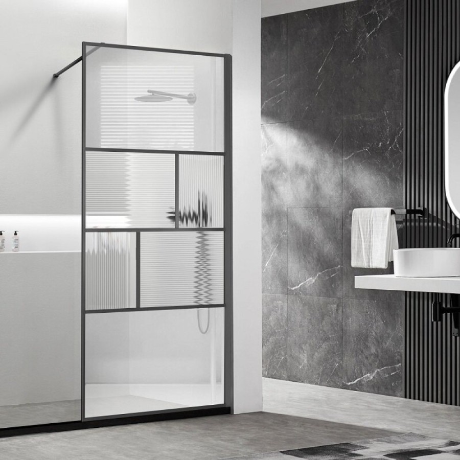 Душевая стенка Vincea Walk-In, 80 см, стекло прозрачное/рифленое, профиль воронёная сталь, gunmetal, VSW-1HC800CFGM