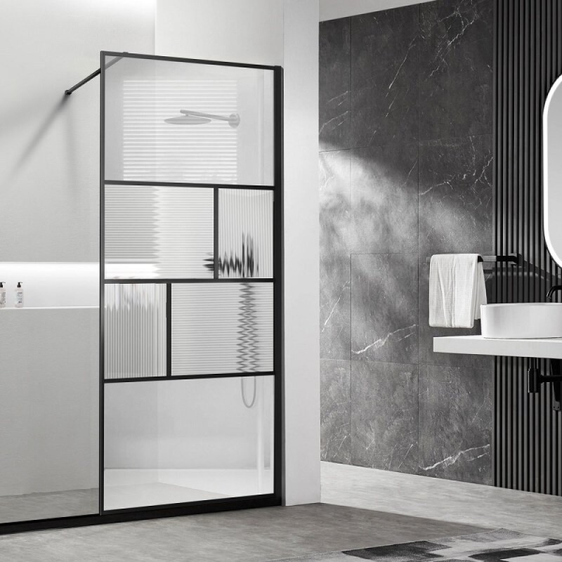 Душевая стенка Vincea Walk-In, 90 см, стекло прозрачное/рифленое, профиль черный матовый, VSW-1HC900CFB