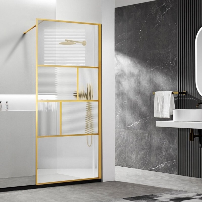 Душевая стенка Vincea Walk-In, 90 см, стекло прозрачное/рифленое, профиль брашированное золото, VSW-1HC900CFBG