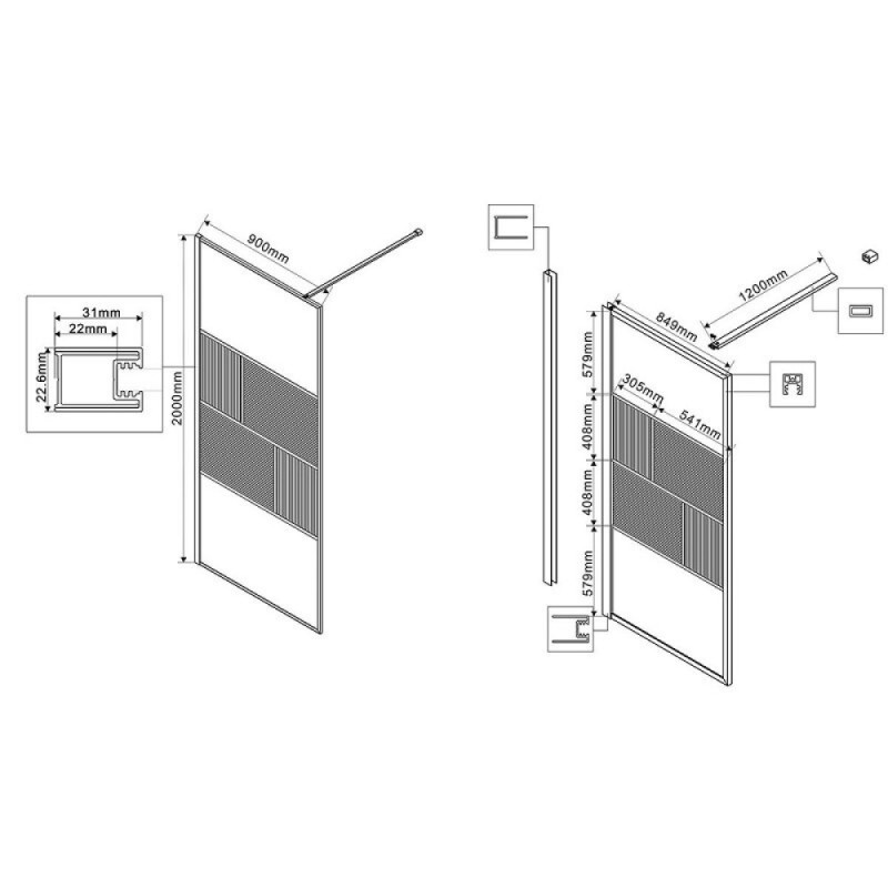 Душевая стенка Vincea Walk-In, 90 см, стекло прозрачное/рифленное, профиль воронёная сталь, gunmetal, VSW-1HC900CFGM