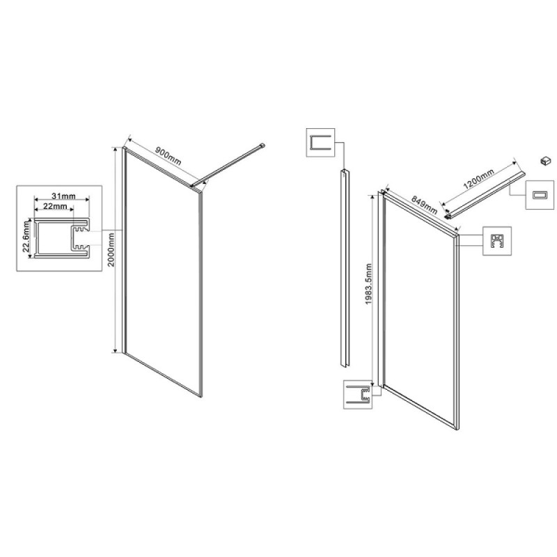 Душевая стенка Vincea Walk In VSW-1HP900GFB, 90 см, стекло матовое тонированное, профиль черный матовый