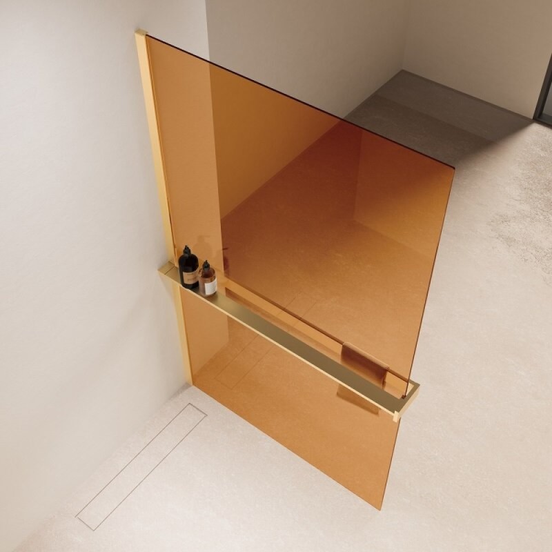 Душевая стенка со свободным входом Vincea Walk In VSW-1HR900GSG, 90 см, стекло янтарь, профиль золото матовый
