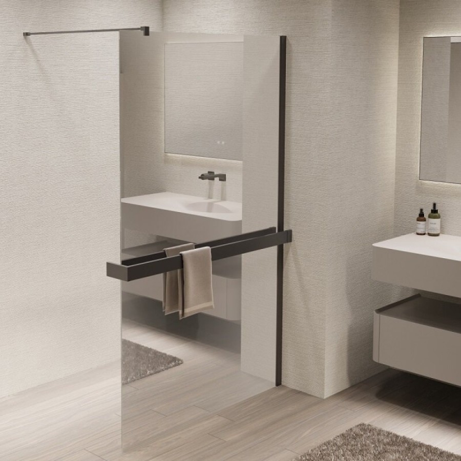 Душевая стенка со свободным входом Vincea Walk In VSW-1HR900MRGM, 90 см, стекло зеркальное, профиль вороненая сталь