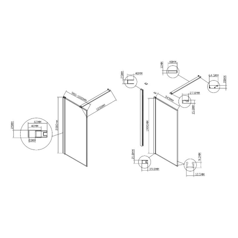 Душевая стенка со свободным входом Vincea Walk-In HS VSW-1HS100CLGM, 100 см, стекло прозрачное, профиль вороненая сталь, gunmetal