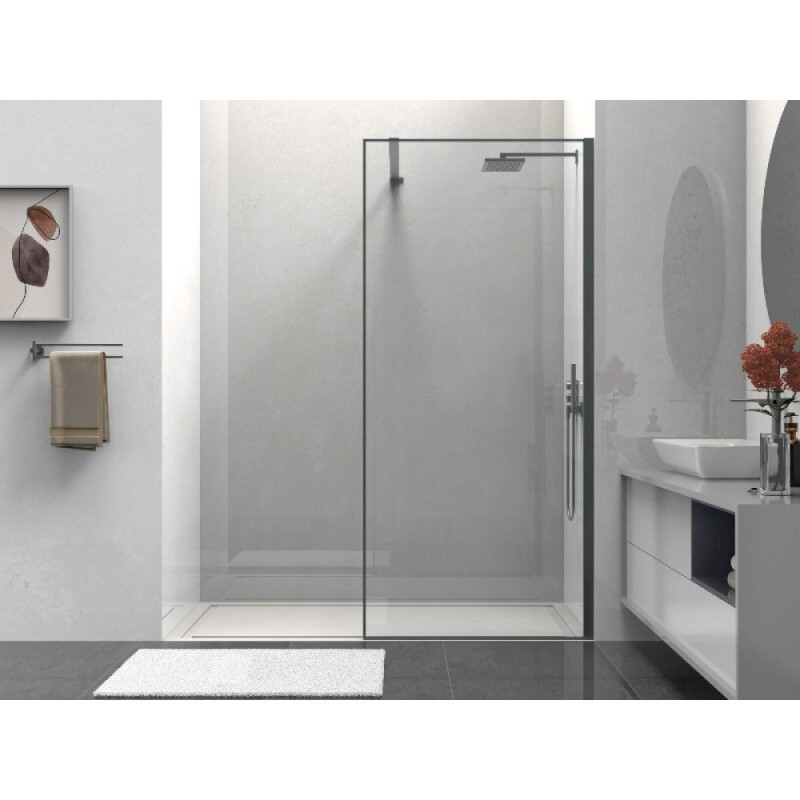 Душевая стенка со свободным входом Vincea Walk-In HS VSW-1HS100CLGM, 100 см, стекло прозрачное, профиль вороненая сталь, gunmetal