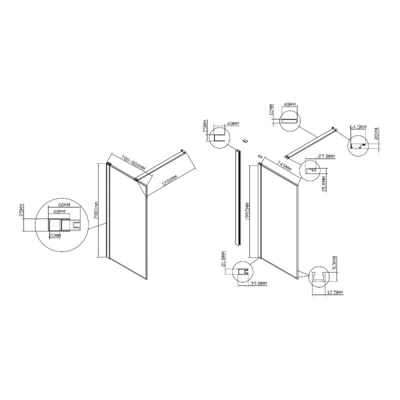 Душевая стенка со свободным входом Vincea Walk-In HS VSW-1HS800CLB, 80 см, стекло прозрачное, профиль черный матовый