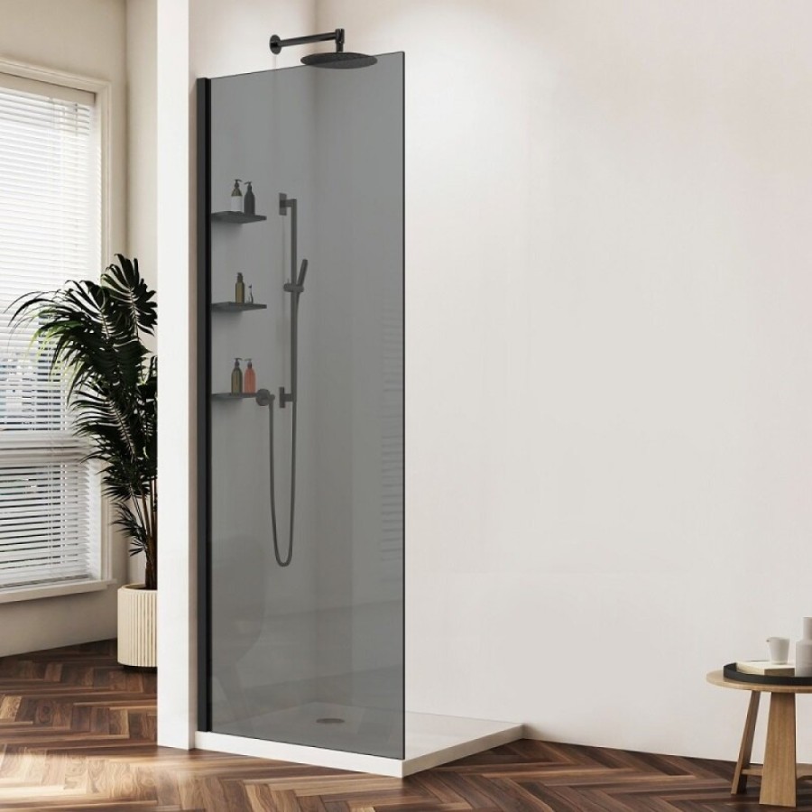 Душевая стенка Vincea Walk-In VSW-1HWS100CGB, 100 см со свободным входом, стекло тонированное, профиль черный матовый