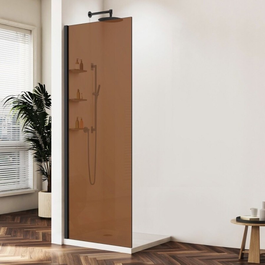Душевая стенка Vincea Walk-In VSW-1HWS100GSB, 100 см со свободным входом, стекло янтарь, профиль черный матовый