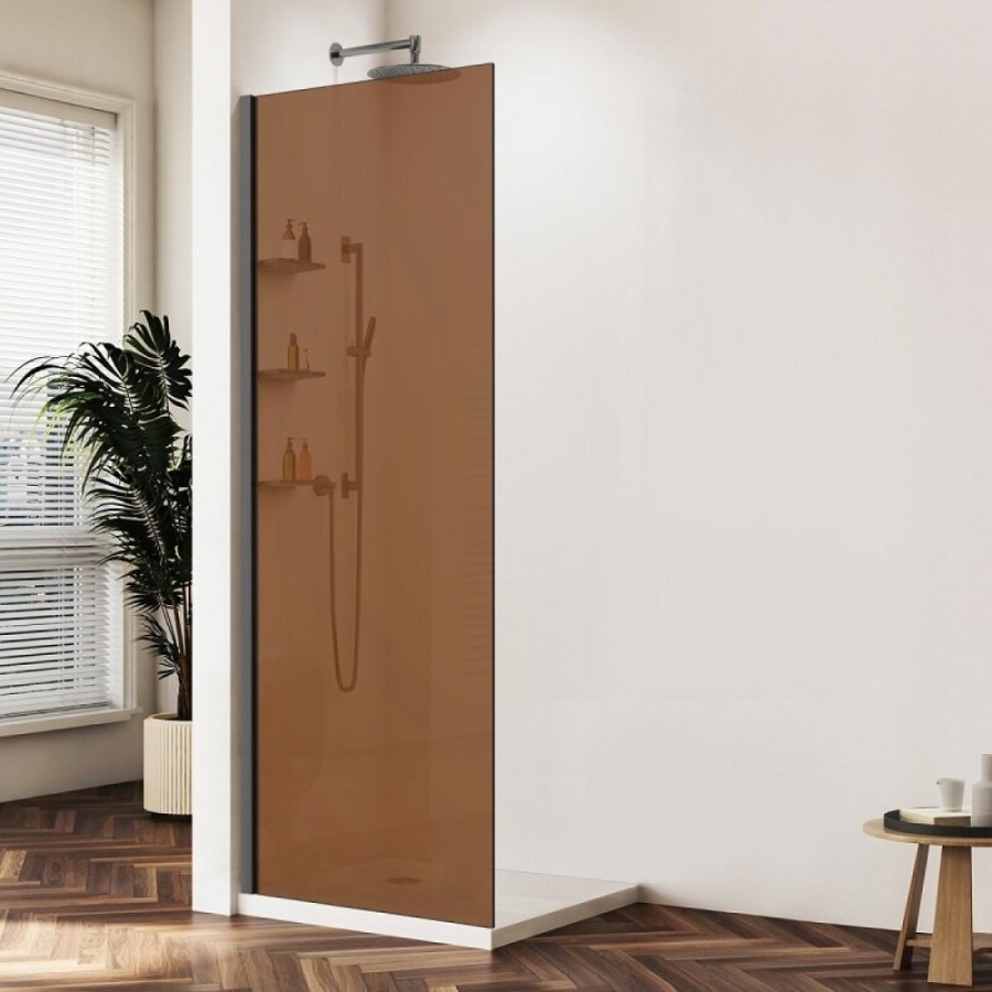 Душевая стенка Vincea Walk-In VSW-1HWS100GSGM, 100 см со свободным входом, стекло янтарь, профиль вороненая сталь