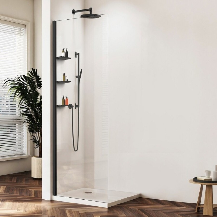 Душевая стенка Vincea Walk-In VSW-1HWS700CLB, 70 см со свободным входом, стекло прозрачное, профиль черный матовый