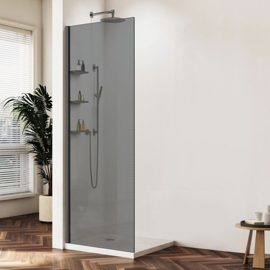 Душевая стенка Vincea Walk-In VSW-1HWS800CGGM, 80 см со свободным входом, стекло тонированное, профиль вороненая сталь