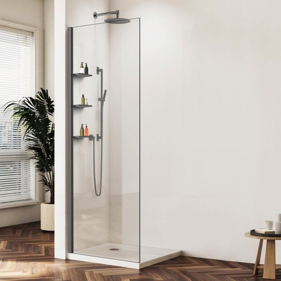 Душевая стенка Vincea Walk-In VSW-1HWS900CLGM, 90 см со свободным входом, стекло прозрачное, профиль вороненая сталь