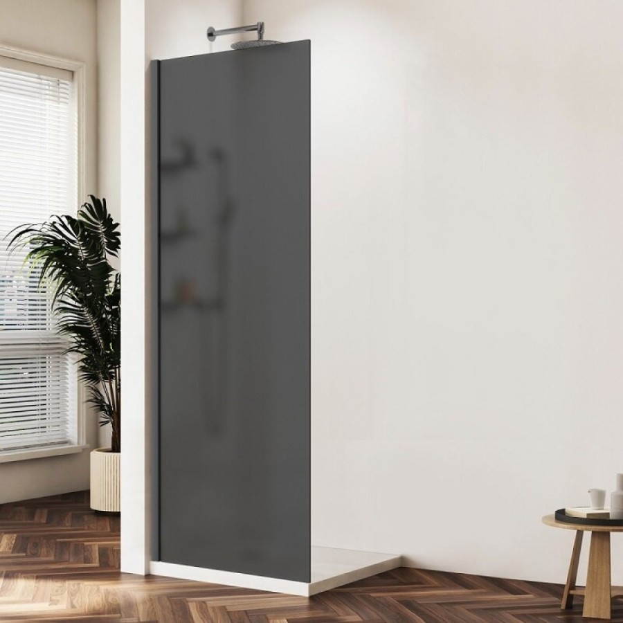 Душевая стенка Vincea Walk-In VSW-1HWS900GFGM, 90 см со свободным входом, стекло тонированное, профиль вороненая сталь