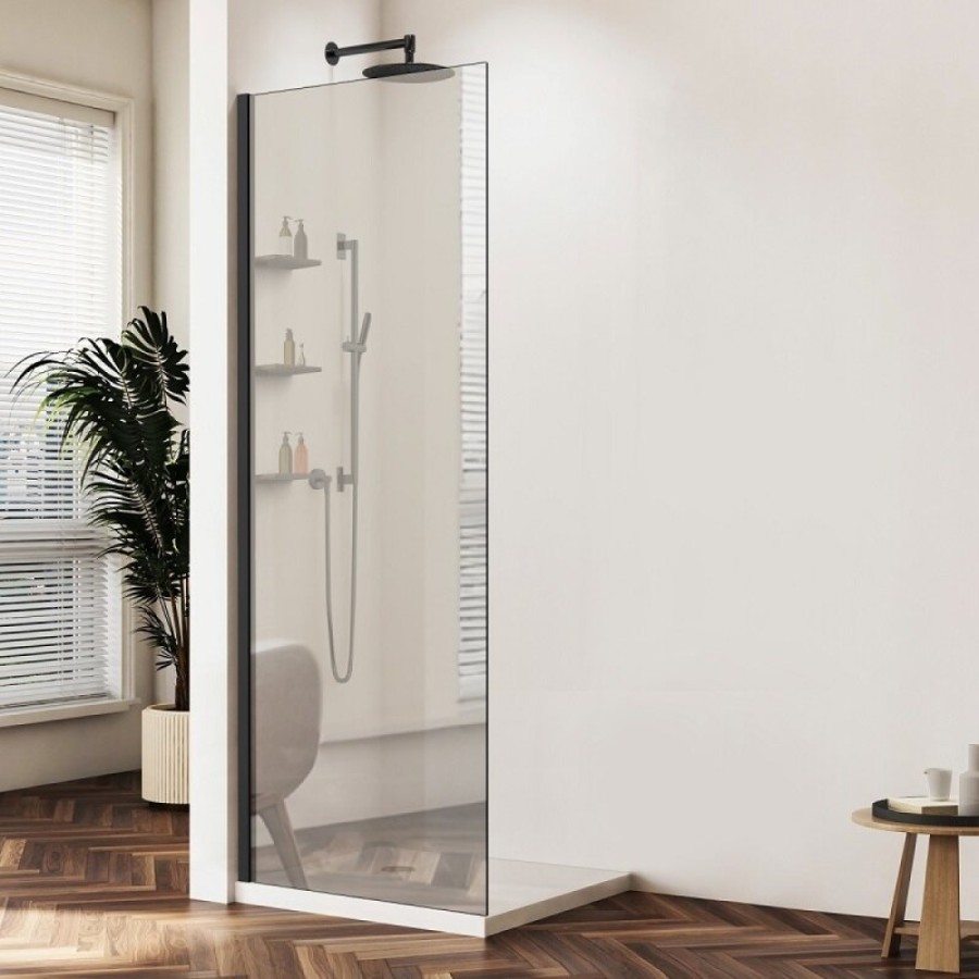 Душевая стенка Vincea Walk-In VSW-1HWS900MRB, 90 см со свободным входом, стекло зеркальное, профиль черный матовый