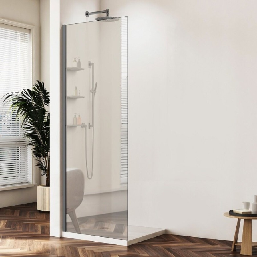 Душевая стенка Vincea Walk-In VSW-1HWS900MRGM, 90 см со свободным входом, стекло зеркальное, профиль вороненая сталь