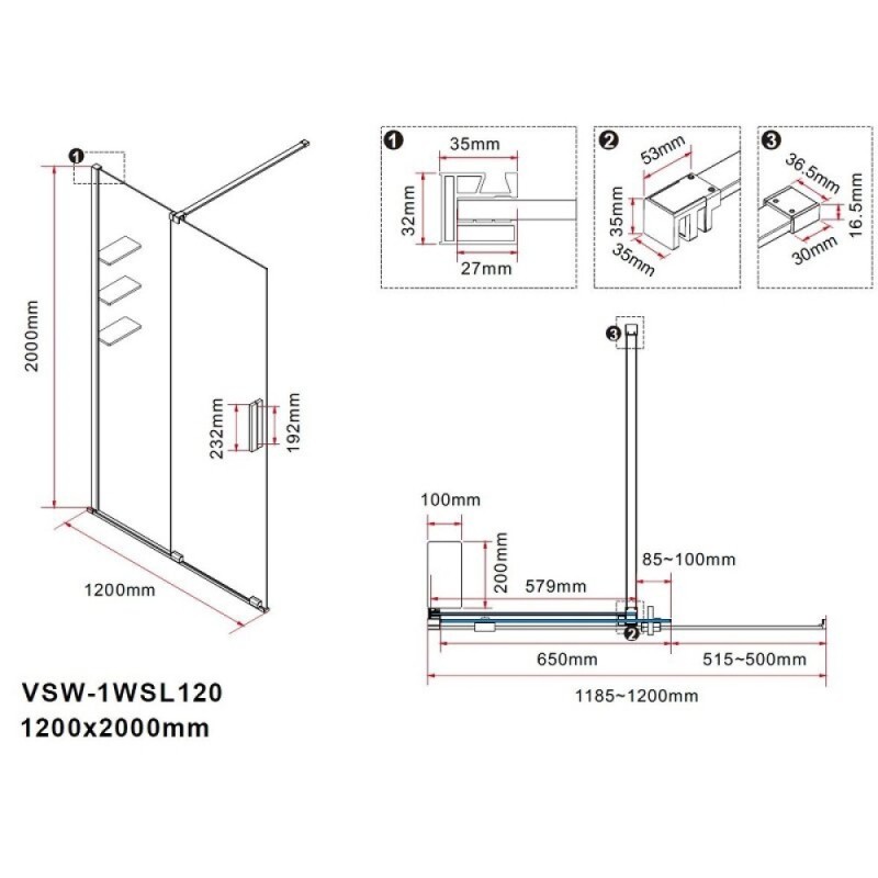 Душевая стенка Vincea Walk in WSL VSW-1WSL120CLGM, 120 см, стекло прозрачное, профиль вороненая сталь