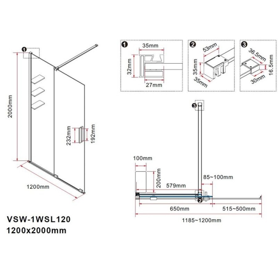 Душевая стенка Vincea Walk in WSL VSW-1WSL120CLGM, 120 см, стекло прозрачное, профиль вороненая сталь