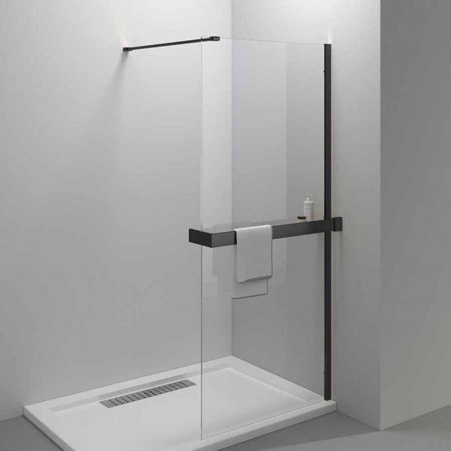 Душевая стенка со свободным входом Vincea Walk In 80 см, стекло прозрачное, профиль черный, VSW-4HR800CLB
