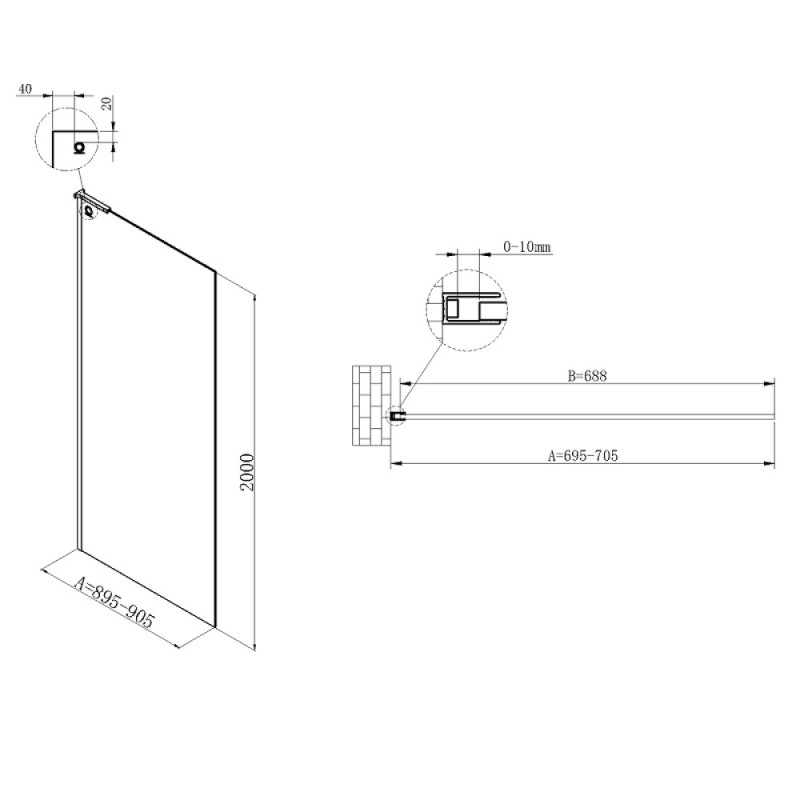 Душевая стенка Vincea Walk In VSW-7HA700CL, 70 см со свободным входом, стекло прозрачное, профиль хром