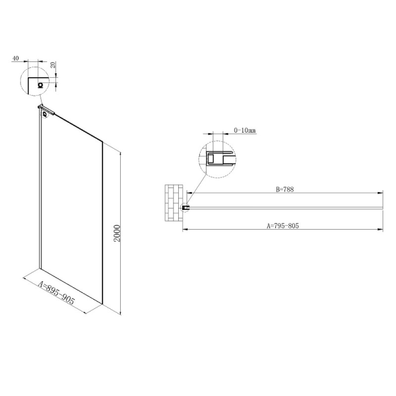 Душевая стенка Vincea Walk In VSW-7HA800CL, 80 см со свободным входом, стекло прозрачное, профиль хром