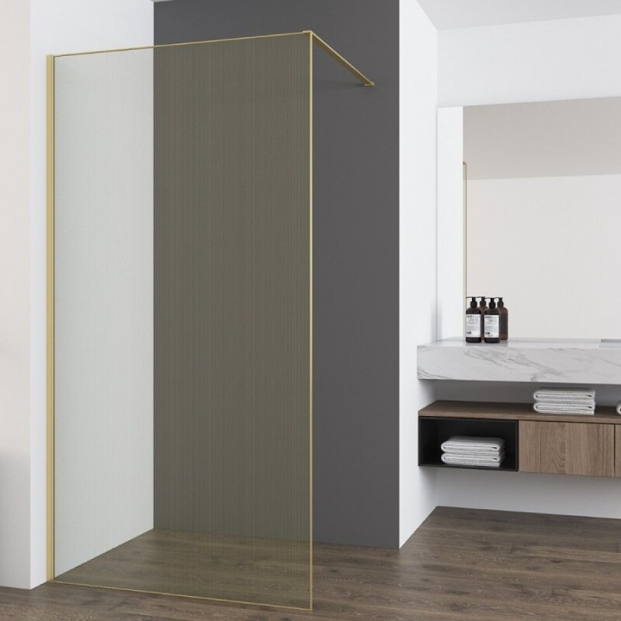 Душевая стенка Vincea Walk In VSW-7HS100GWG, 100 см со свободным входом, стекло с золотыми нитями, профиль брашированное золото