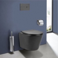Подвесной безободковый унитаз Vincea Piatti VT1-11SMA, ультратонкое soft-close сиденье, цвет антрацит матовый