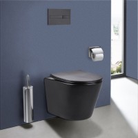 Подвесной безободковый унитаз Vincea Piatti VT1-11SMB, ультратонкое soft-close сиденье, цвет черный матовый