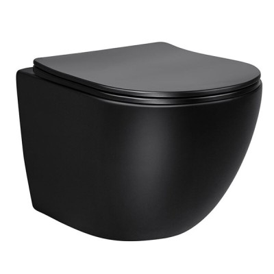 Подвесной безободковый унитаз Vincea Globo VT1-14MB, крышка микролифт, тонкая, черный матовый