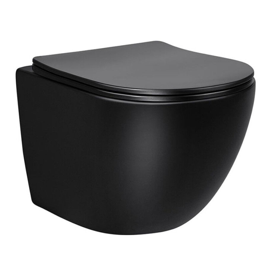 Подвесной безободковый унитаз Vincea Globo VT1-14MB, крышка микролифт, тонкая, черный матовый