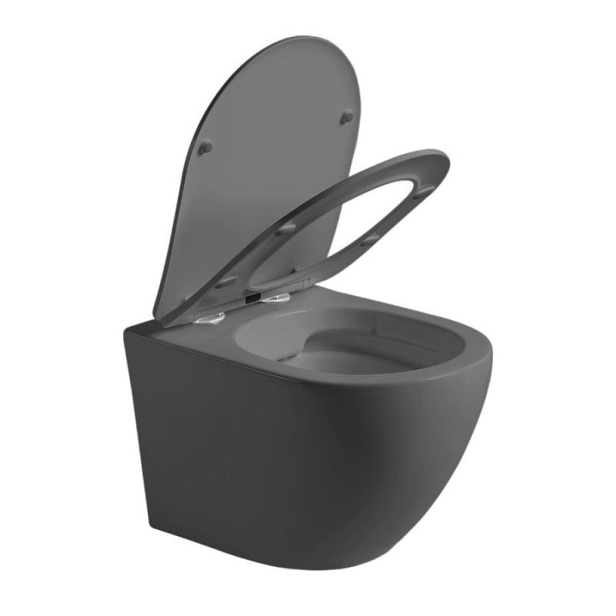 Подвесной безободковый унитаз Vincea Globo VT1-14SMA, ультратонкое сиденье soft-close, цвет антрацит матовый