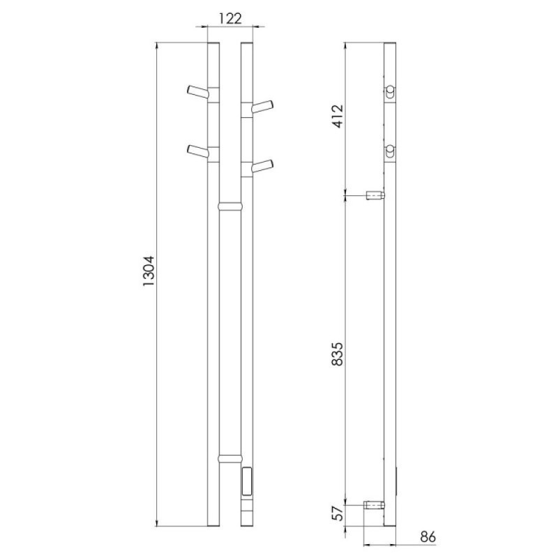 Полотенцесушитель электрический Vincea VTD-1D2GE, высота 130 см, ширина 12 см, диммер справа, цвет графит
