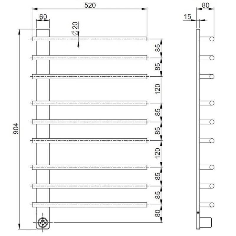 Полотенцесушитель электрический Vincea VTD-2SC3GM, ширина 52 см, высота 90 см, цвет вороненая сталь