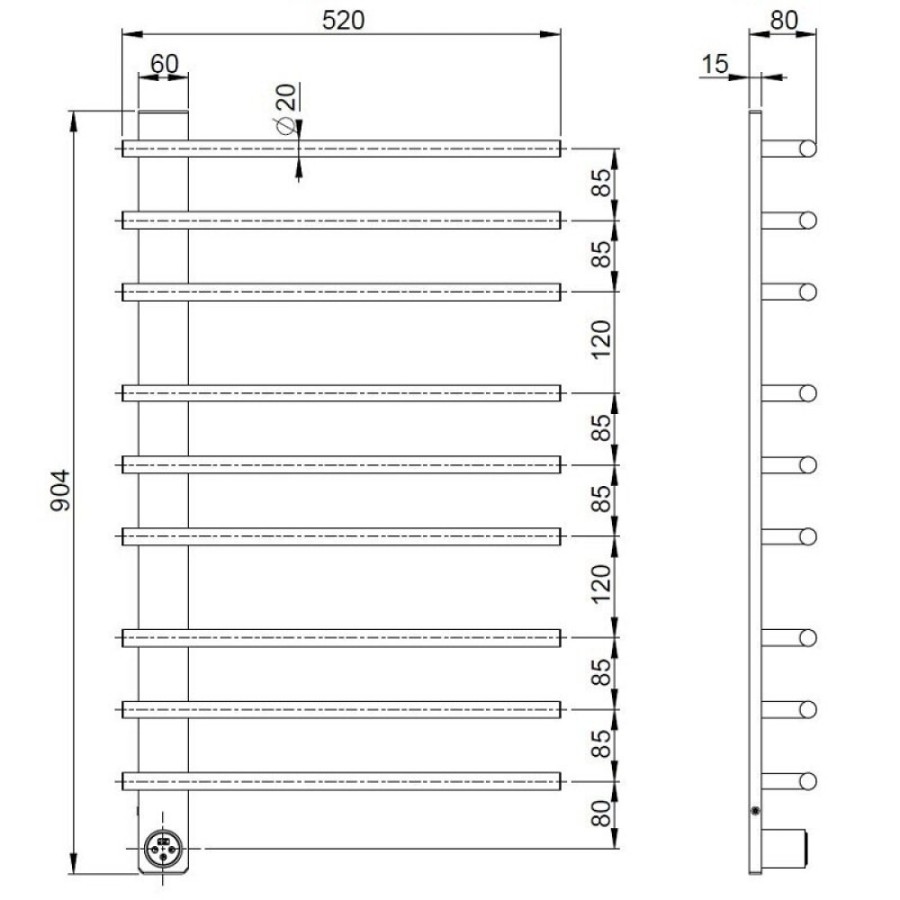 Полотенцесушитель электрический Vincea VTD-2SC3GM, ширина 52 см, высота 90 см, цвет вороненая сталь