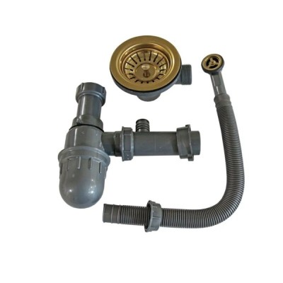 Сифон с выпуском и переливом Zorg PVD W 1 BRONZE, бронза