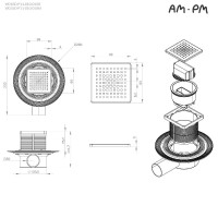 Дренажный трап Am.Pm MasterFlow W01BD-P11-010-01SB, 10 см, с перфорированной решеткой, цвет стальной матовый