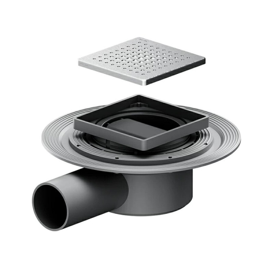 Дренажный трап Am.Pm MasterFlow W01BD-P11-010-01SB, 10 см, с перфорированной решеткой, цвет стальной матовый