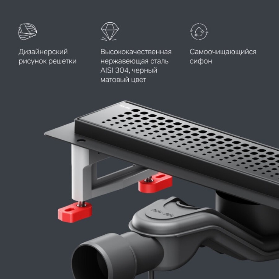 Дренажный канал Am.Pm MasterFlow W01SC-P11-040-01BM, 40 см, с перфорированной решеткой, цвет черный матовый