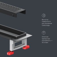 Дренажный канал Am.Pm MasterFlow W01SC-P11-050-01BM, 50 см, с перфорированной решеткой, цвет черный матовый